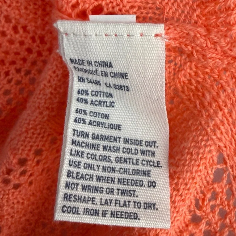 American Eagle M Cardigan Coral Orange Pointelle Diamond Open Knit‎ Retro 2012